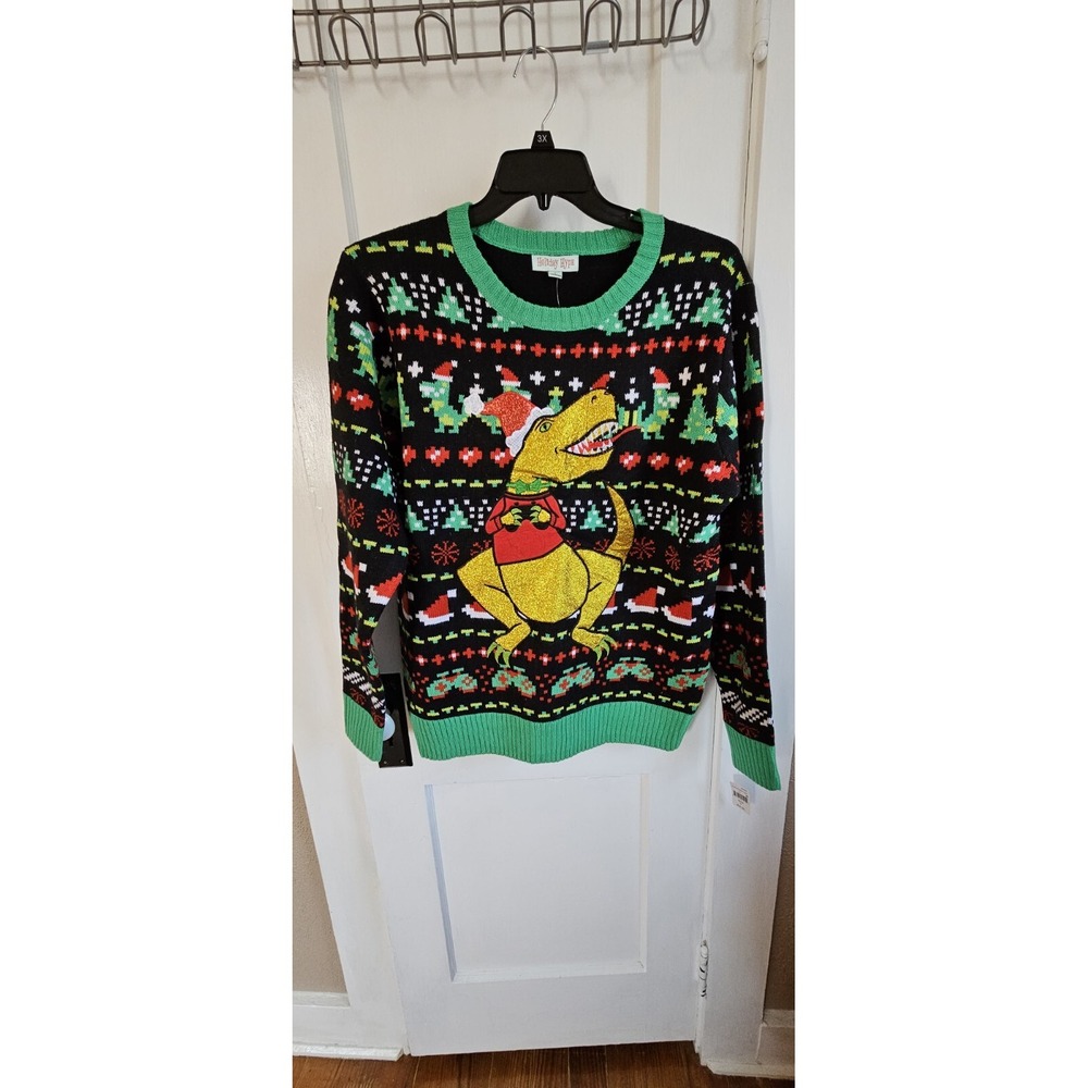 NWT Holiday Hype Men's Christmas sweater Dinosaur‎ sz Large pullover